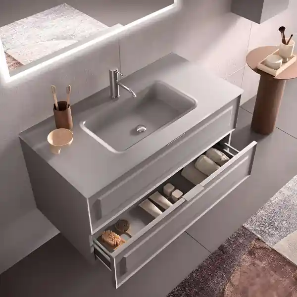 Mobile bagno sospeso 100 cm con lavabo e 2 cassetti RHEA Grigio Opaco