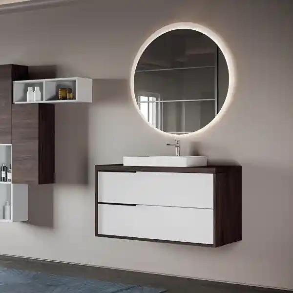 Mobile bagno sospeso 100 cm ISIDE Olmo Caffè e Bianco con lavabo in ceramica