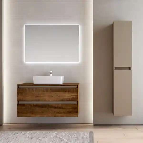 Mobile bagno sospeso 101 cm doppio cassettone e lavabo CUBE1 Tabacco
