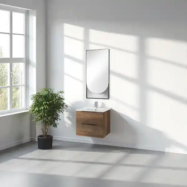 Mobile bagno sospeso 60 cm con specchio luce LED BALI Tabacco