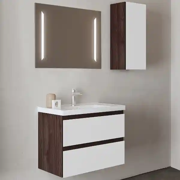 Mobile bagno sospeso 82 cm base 2 cassetti con lavabo GRACE4 Olmo Caffè/Bianco Lucido