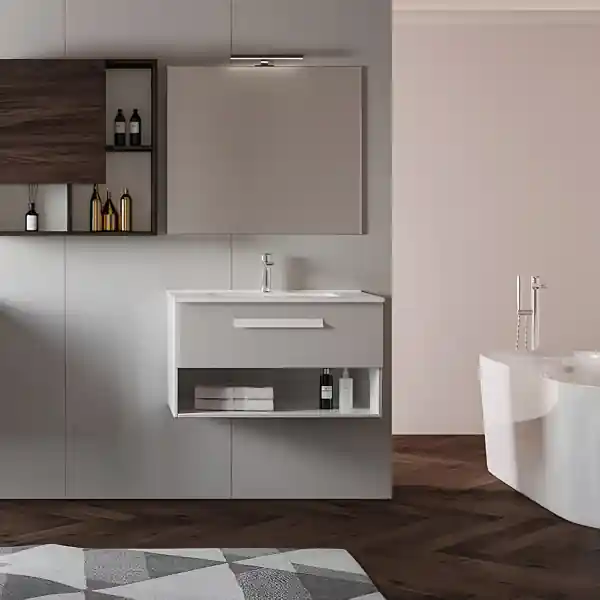 Mobile bagno sospeso 82 cm con lavabo in ceramica AURA2 Bianco Lucido
