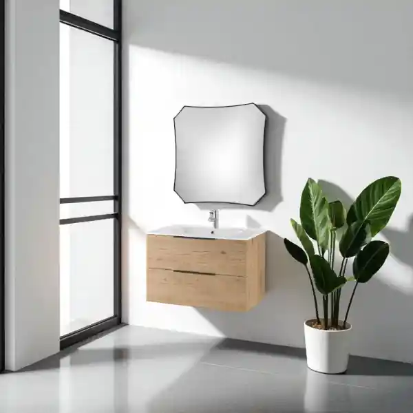 Mobile bagno sospeso BALI 80 cm e specchio LED Quercia Naturale