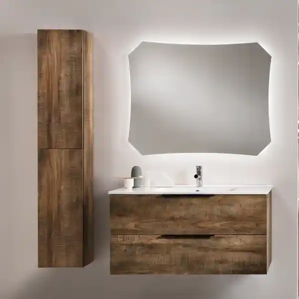 Mobile bagno sospeso con doppio cassetto BALI 100 cm Tabacco