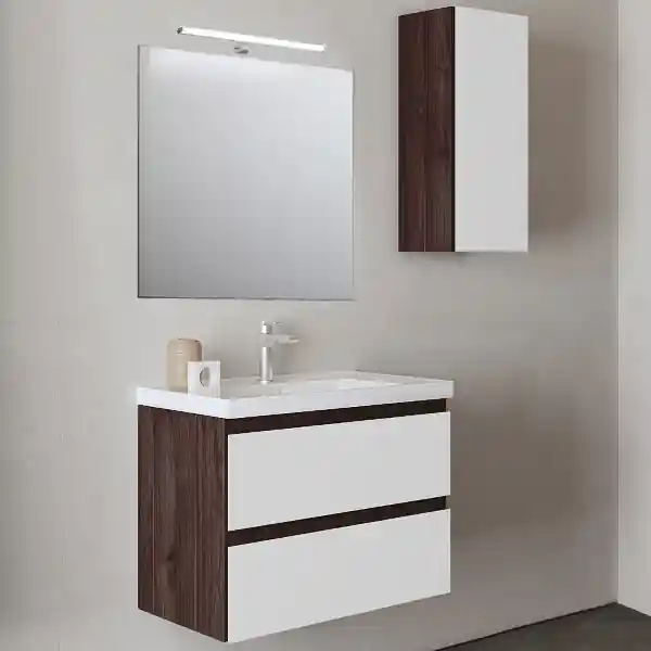 Mobile base 62 cm sospeso con 2 cassetti lavabo GRACE4 Olmo Caffè/Bianco Lucido