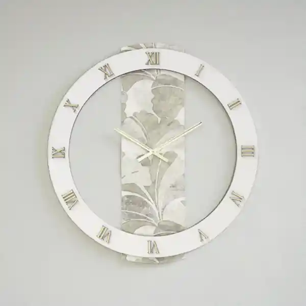 Orologio LARRY rotondo D80 cm in legno rivestito con parato e dettagli Oro