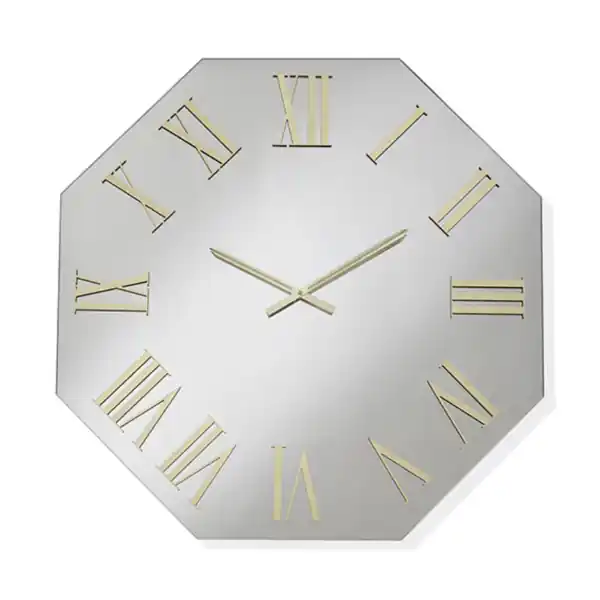 Orologio ottagonale 60x60 cm in cristallo Chiaro e numeri Oro - DYLAN