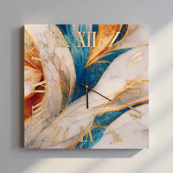 Orologio quadrato effetto marmo in vetro temperato Colorato 65x65 cm - CHAELE