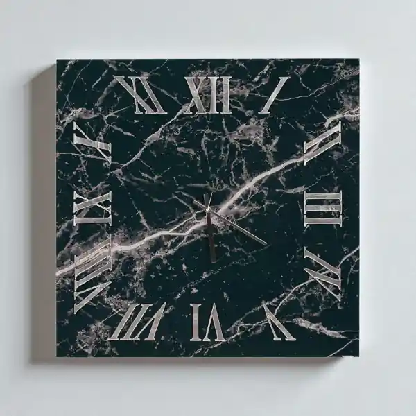 Orologio quadrato effetto marmo in vetro temperato Nero 65x65 cm - WALM