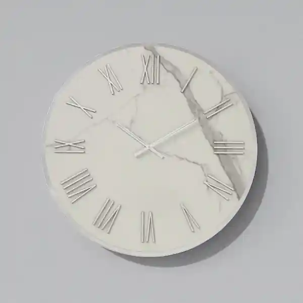 Orologio rotondo D40 cm ANSEL in kerlite Bianco con dettagli Argento