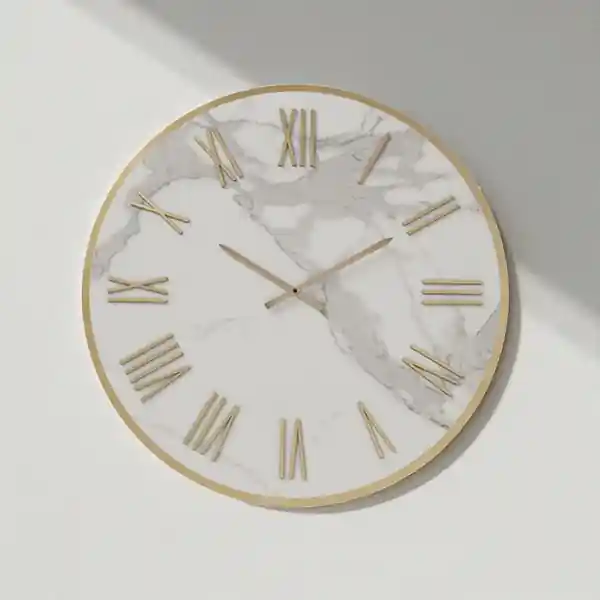 Orologio rotondo D40 cm ANSEL in kerlite Bianco con dettagli Rame
