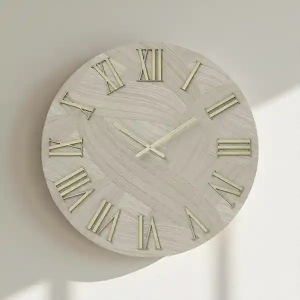 Orologio rotondo D40 cm in legno rivestito con parato e dettagli Oro ADAK
