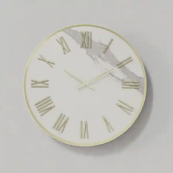 Orologio rotondo D60 cm ANSEL in kerlite Bianco con dettagli Oro