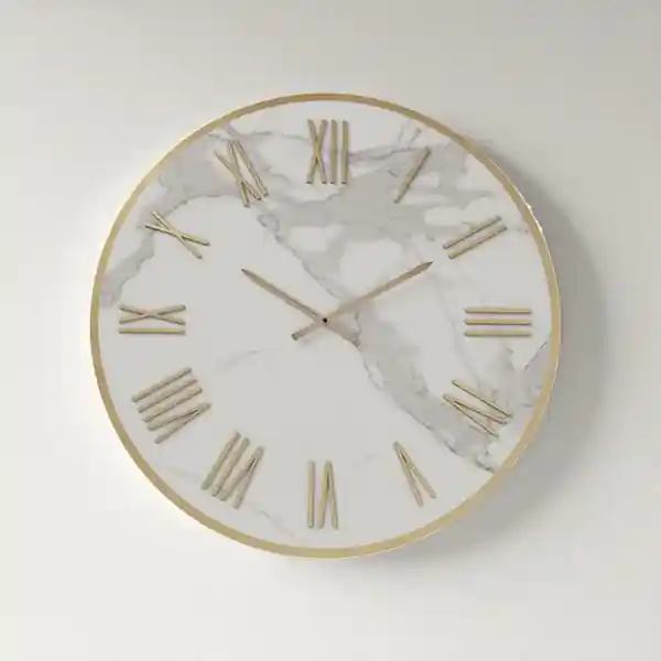 Orologio rotondo D60 cm ANSEL in kerlite Bianco con dettagli Rame