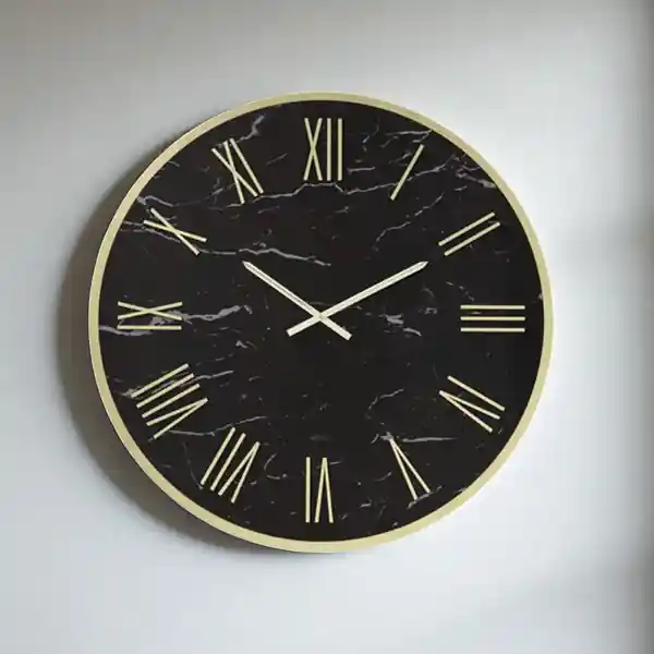 Orologio rotondo D60 cm in kerlite Nero con dettagli Oro BLAISE