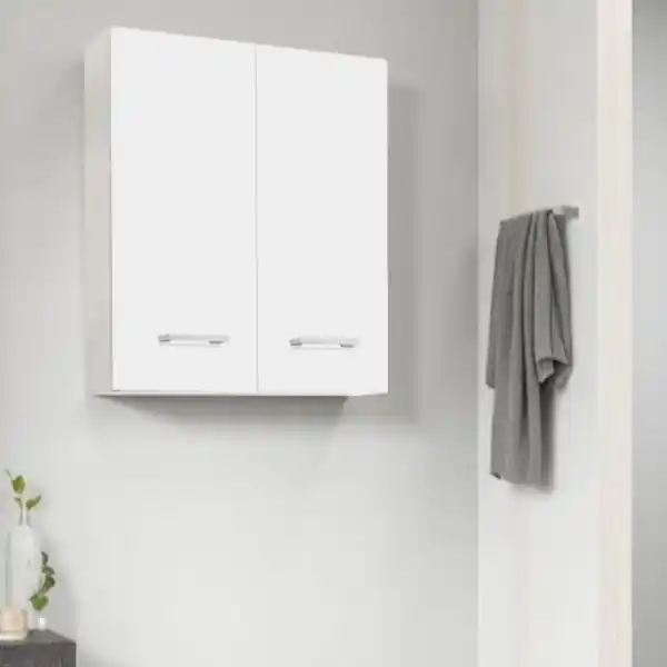 Pensile doppio sospeso Bianco opaco con maniglie cromate 60x22xh71 cm