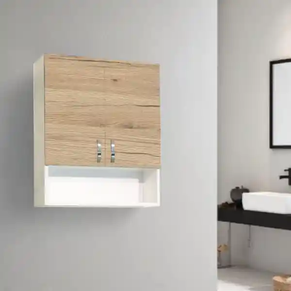 Pensile sospeso con vano a giorno e 2 ante 59x71 Quercia Naturale