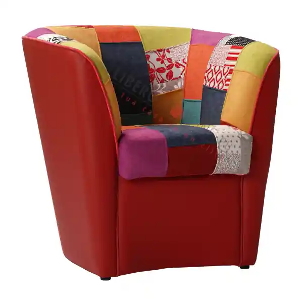 Poltrona in ecopelle ROSSA e seduta in tessuto patchwork