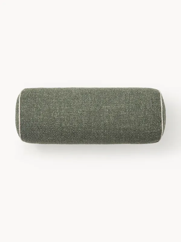 Cuscino rullo in bouclé con bordino Aya