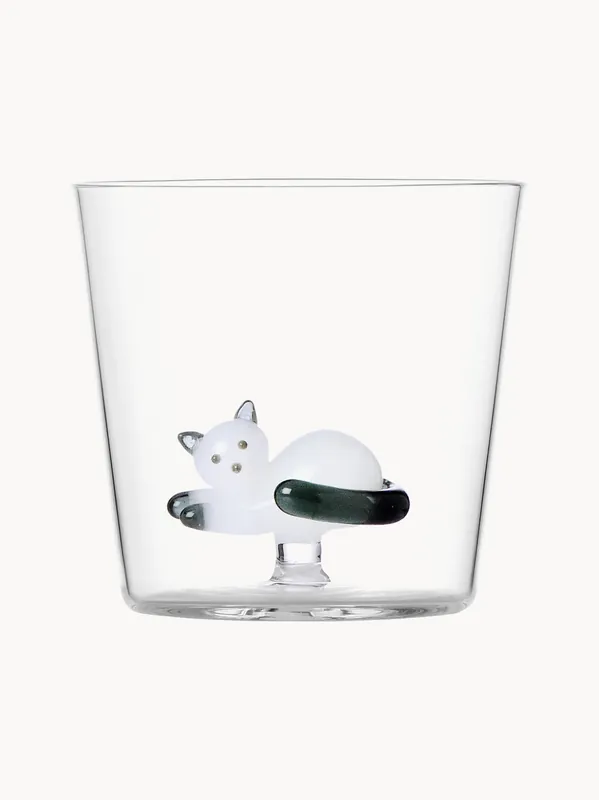 Bicchiere in vetro borosilicato fatto a mano Tabby Cat