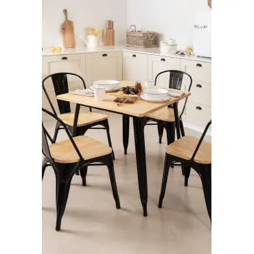 Square kitchen table 80x80 cm in wood and steel LIX