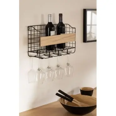 Portabottiglie da parete per 4 bottiglie con supporto per bicchieri Parker