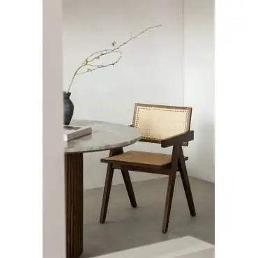 Sedia da pranzo con braccioli in legno di frassino e rattan Lali