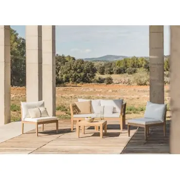 Set da giardino con divano componibile in 4 pezzi con braccioli e tavolino in legno di acacia Filips