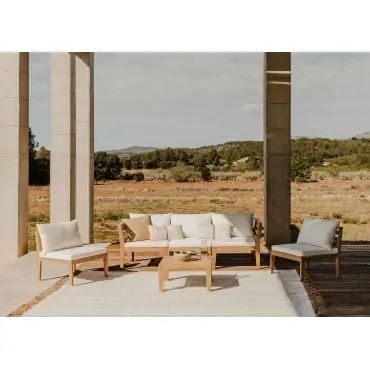 Set da giardino con divano componibile in 5 pezzi con braccioli e tavolino in legno di acacia Filips
