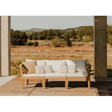 Divano da giardino componibile Filips 3 pezzi con braccioli in legno di acacia