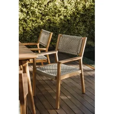 Sedia da giardino con braccioli in legno di acacia e corda intrecciata Tenay Square