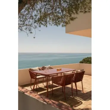 Set da tavolo rettangolare 160x90 cm e 4 sedie da giardino in corda intrecciata Arhiza Classic
