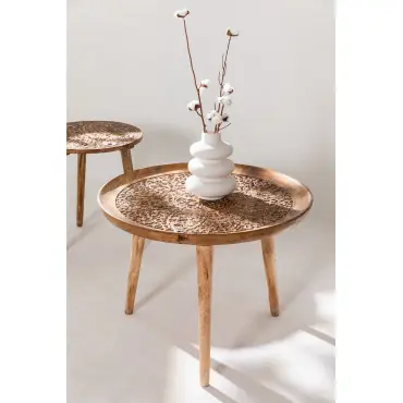 Tavolino laterale rotondo Ø60 cm in legno di mango Nanup