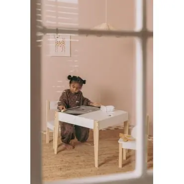 Set tavolo lavagna con contenitore e 2 sedie in MDF e legno di pino Belfy Kids