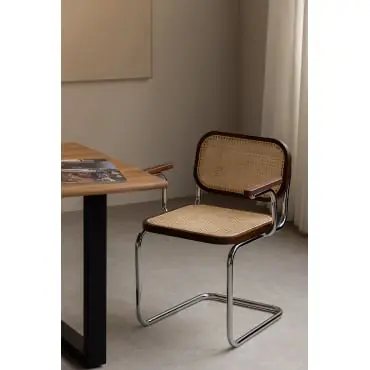 Sedia da pranzo con braccioli in rattan e acciaio Tento