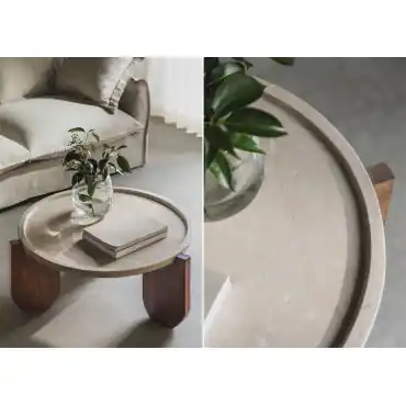 Tavolino da caffè rotondo Ø80 cm in marmo e legno di mango Xantten