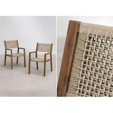 Sedia da pranzo con braccioli in legno di acacia e corda intrecciata Tenay Square