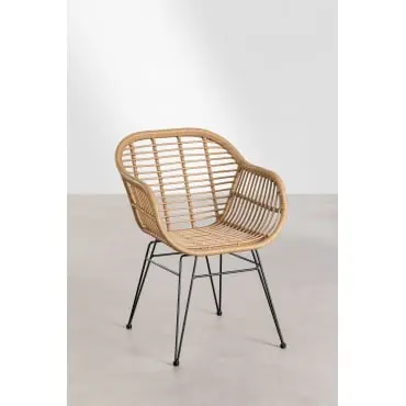 Set di 4 sedie da pranzo con braccioli in rattan sintetico Zole