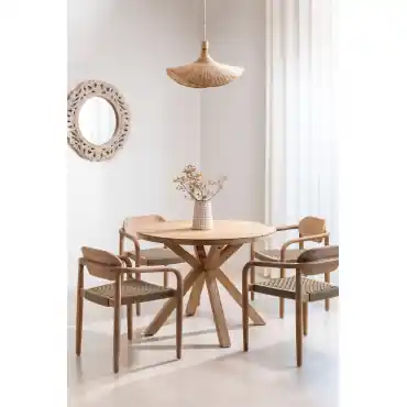 Set da tavolo rotondo Ø100 cm e 4 sedie da pranzo con braccioli in legno di eucalipto Naele