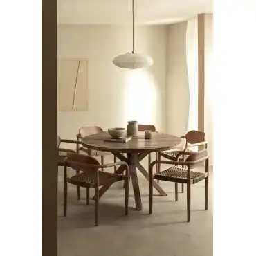 Set da tavolo rotondo Ø120 cm e 6 sedie da pranzo con braccioli in legno Naele