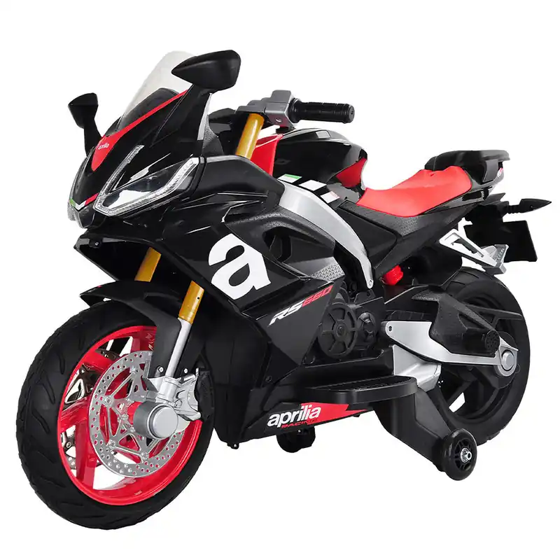Moto Elettrica per Bambini APRILIA 12V Ruote Ausiliari Antiscivolo Luci e Suoni
