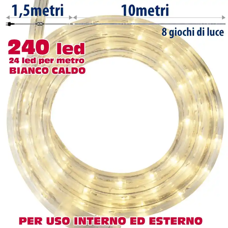 Tubo Luminoso Natalizio 10 Metri LED Bianco Caldo con Controller 8 Funzioni