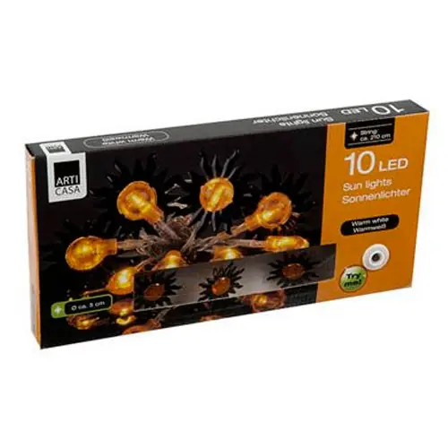 Striscia 10 LED Forma Sole Sun Bianco Caldo Interno Halloween Natale Arti Casa