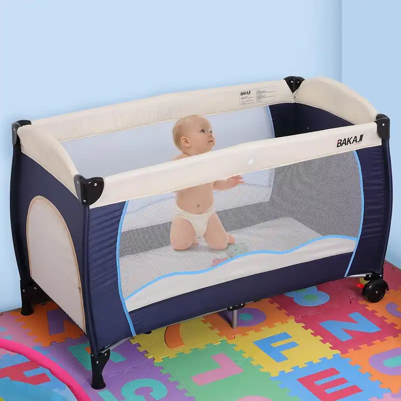 Lettino Culla Box Gioco Campeggio Bambini Neonato Pieghevole 120x63x76cm Blu