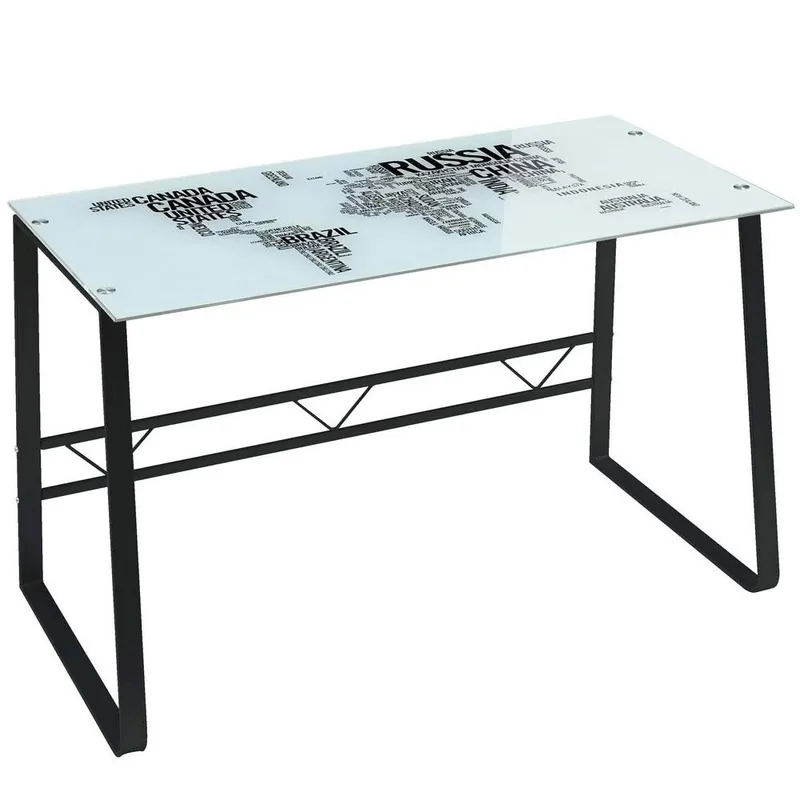 Scrivania Tavolo Porta PC Mappamondo Vetro e Metallo 120x60x75cm Casa Ufficio