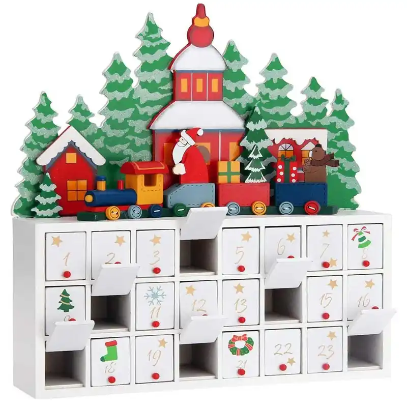 Calendario dell' Avvento Trenino Natalizio di Babbo Natale in Legno 24 Cassetti