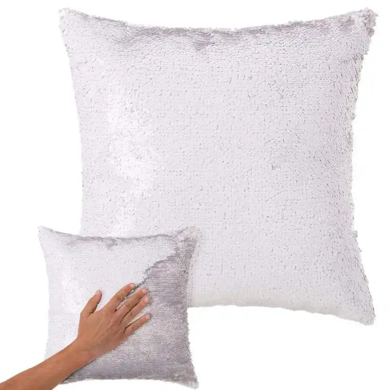 Cuscino Paillettes Federa Effetto Sirena Doppio Bianco Silver 40x40cm Divano