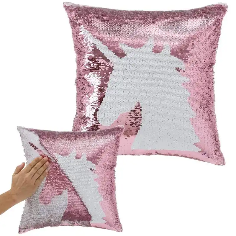 Cuscino Paillettes Federa Effetto Sirena Doppio Colore Unicorno 40x40cm Divano