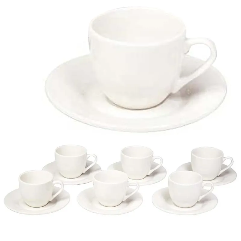 Servizio Set Servizio 6 Tazzine da Caffe Tazzina in Ceramica con Piattino Bianco