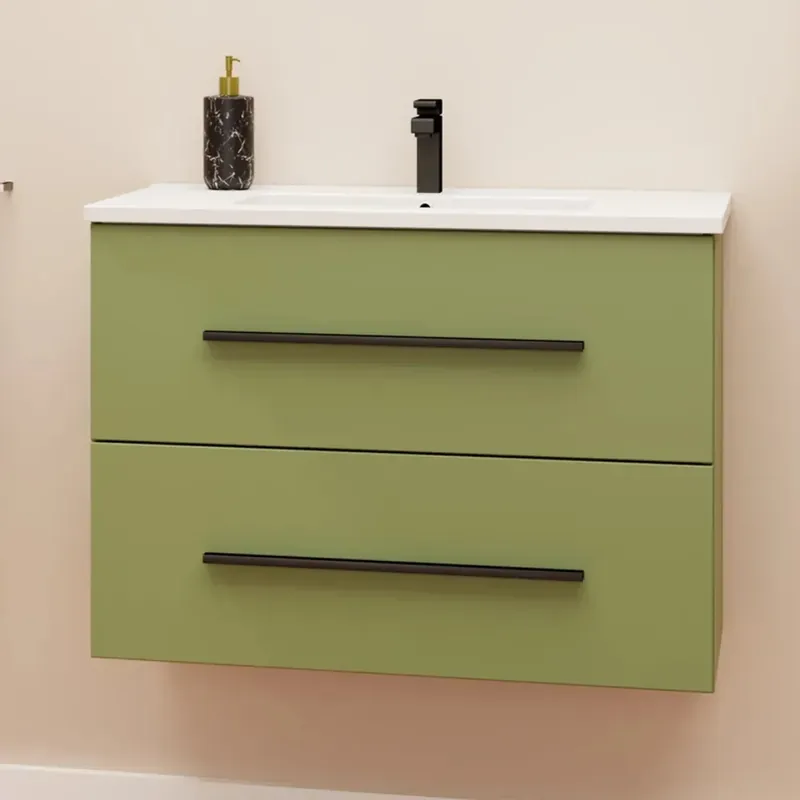 Mobile bagno base sospesa Mary 2 cassetti lavabo in ceramica 76x46 cm verde